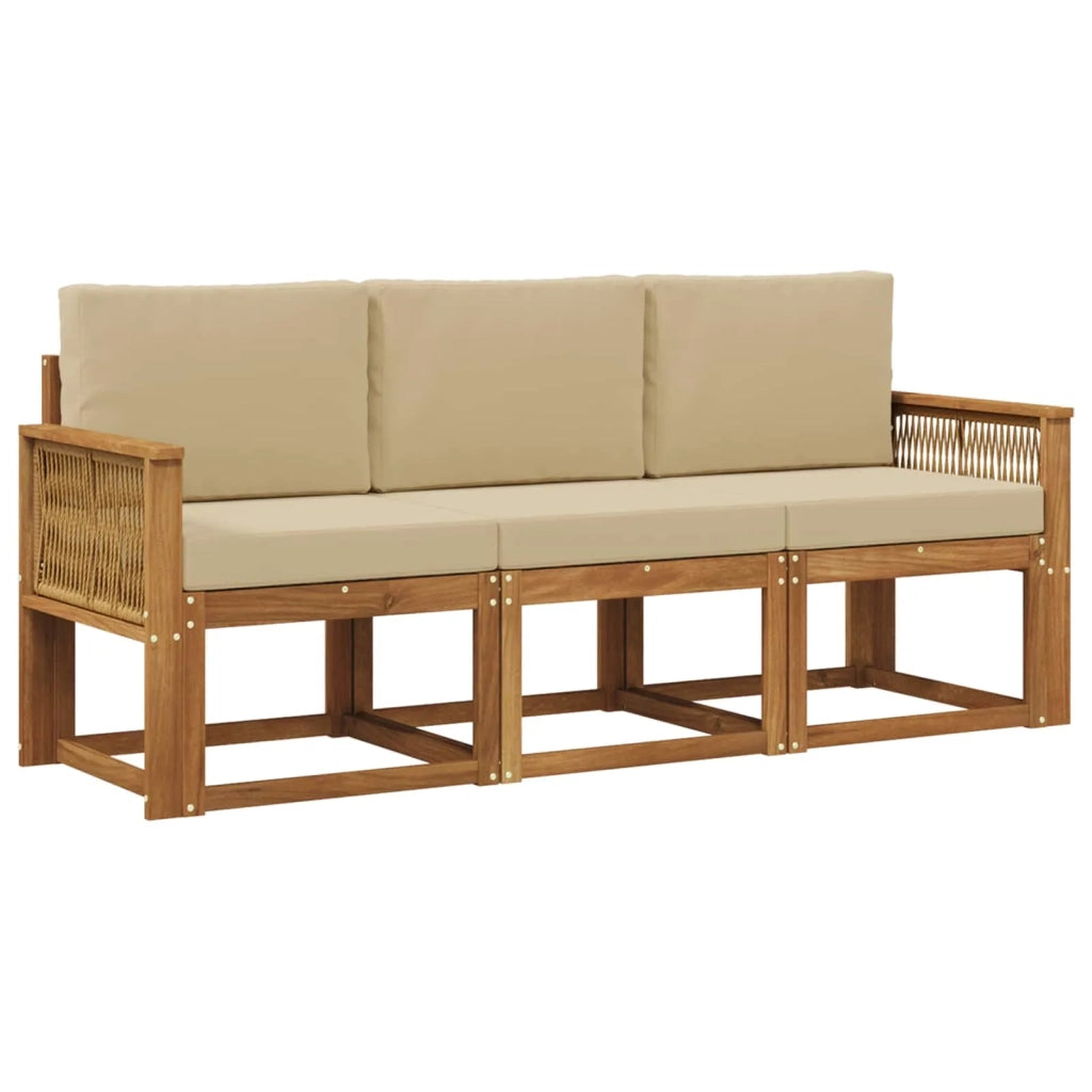 Set di divani da esterno 3 pcs Naturale e Beige Poliestere