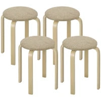 Set 4 Sgabelli Impilabili e Imbottiti con Rivestimento in Tessuto e Gambe in Legno, Cachi