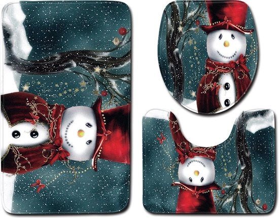Set di Tappeti Antislip per Bagno per Natale, 3 pezzi, Tappeto + Contorno + Copertura per WC, Decorazione di Natale Viva, Mattonelle Antislip per Bagno 20"x 31"+16x18"+16"x20