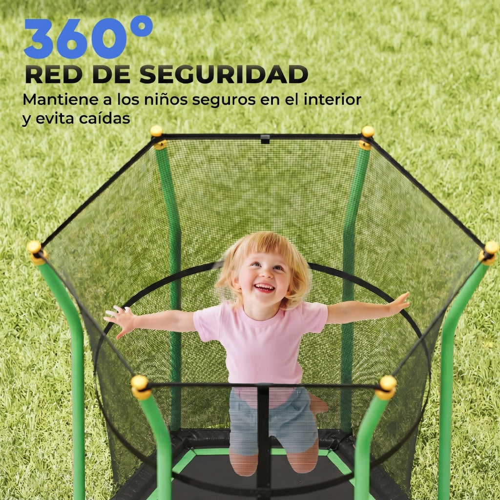 Trampolino Elastico per Bambini con Rete di Sicurezza ¨C zephmum ¨C Verde ?163,5x190 cm