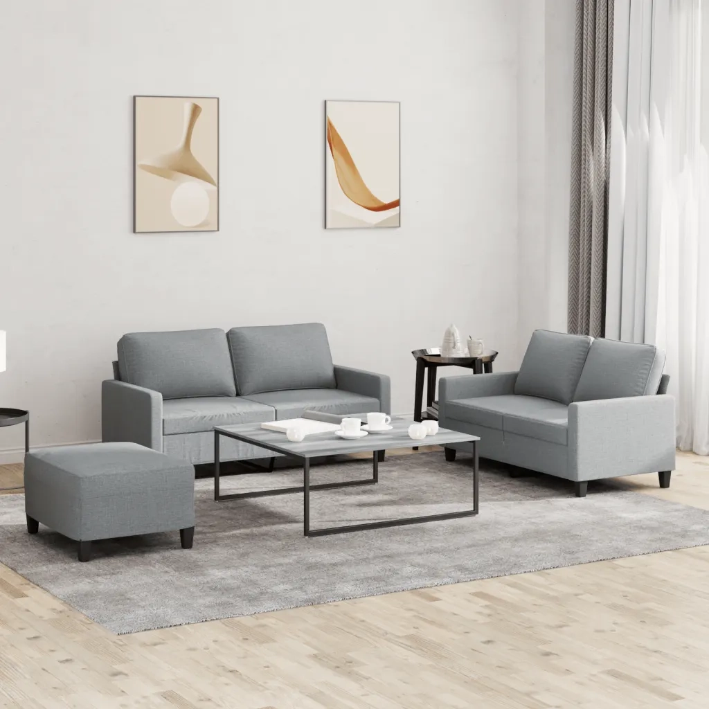 Set di Divani 3 pz con Cuscini Grigio Chiaro in Tessuto 3201452