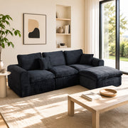 Divano modulare a 3 moduli convertibile in letto, rivestimento in velluto a coste nero e blu, sfoderato?