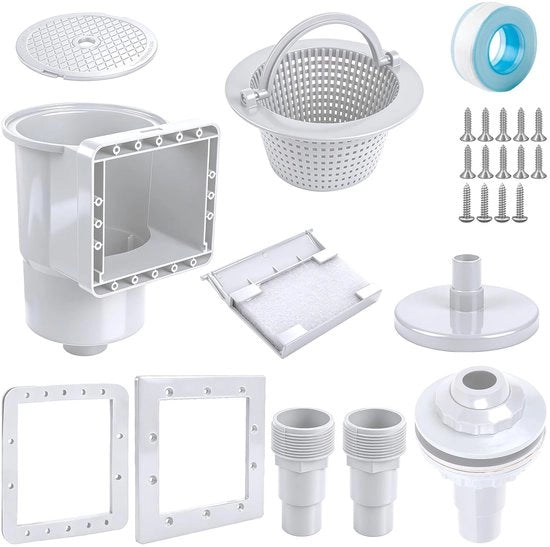 Skimmer per vasca idromassaggio per piscine esterne - Wandskimmer con aspiratore - Grande contenitore del skimmer - Connettiore per tubo 32/38 mm - Inclusa guarnizione per parete in acciaio - Adatto per apertura da realizzare a mano - Skimmer per piscine