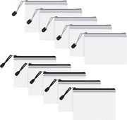 Documenti in tas con chiusura a cerniera - formato A6 - tas per documenti impermeabili a rete per ricevute e carta - 10 pezzi - nero/grigio
