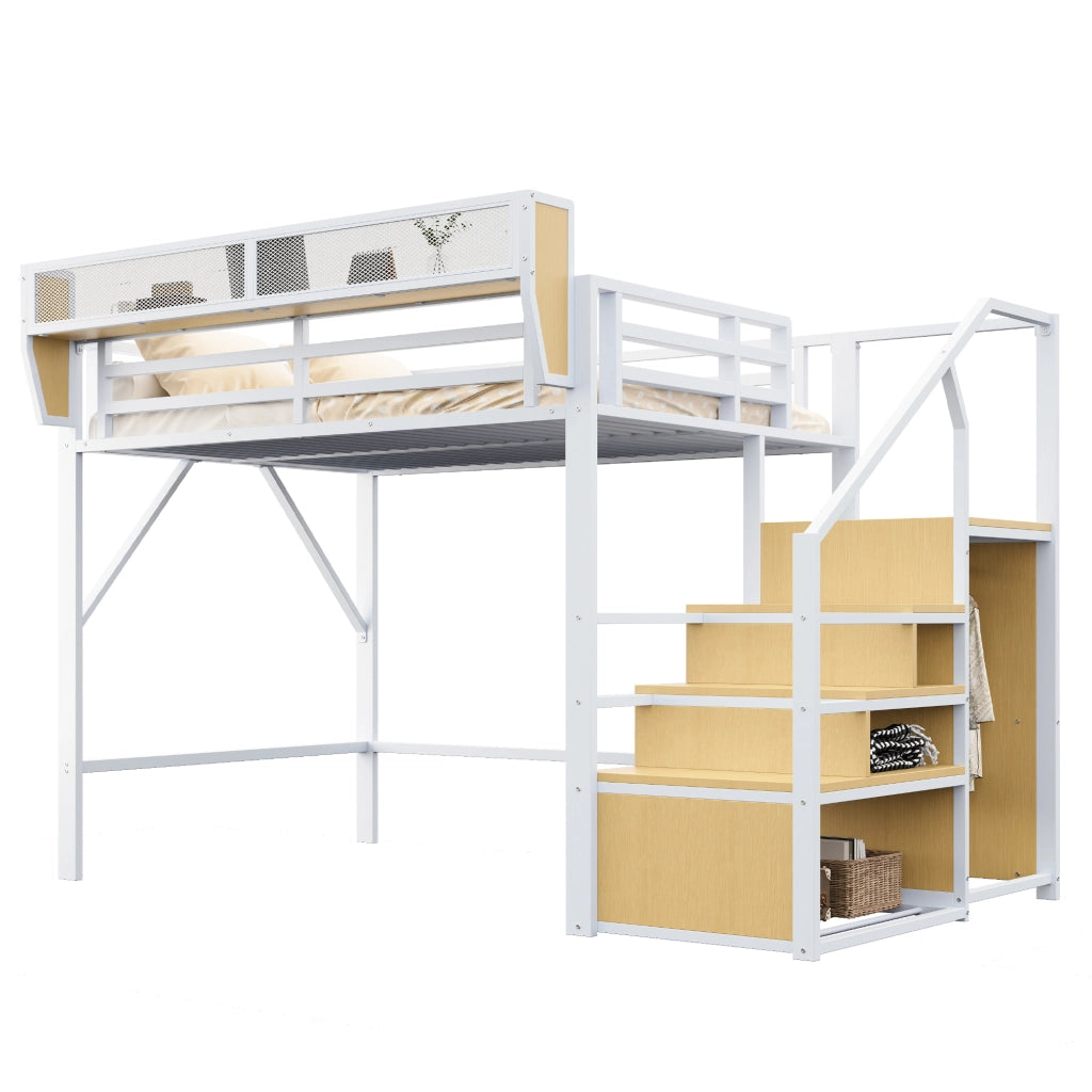 Letto a soppalco 140 x 200 cm; doppio con scala di sicurezza e ripiano rimovibile; senza materasso