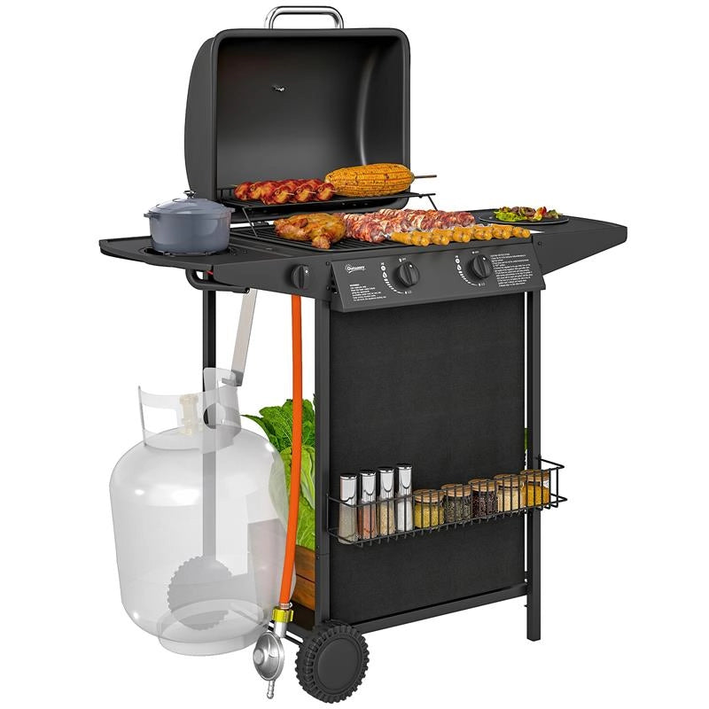 BARBECUE A GAS CON 3 BRUCIATORI INDIPENDENTI E COPERCHIO CON TERMOMETRO 108X54X97 CM NERO