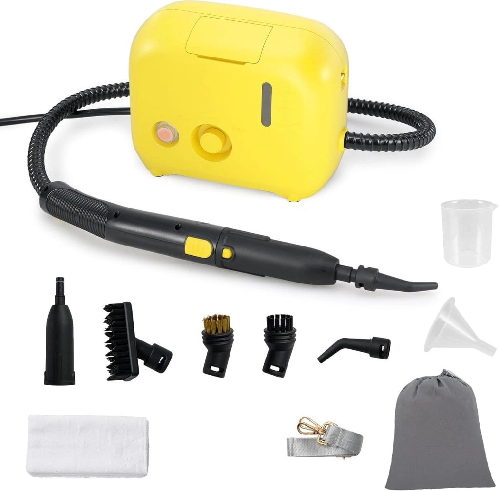 1600W Pulitore a Vapore Portatile, Vaporizzatore Domestico con Serbatoio d'Acqua 1 L (Sostenibile), Tempo Riscaldamento 10s, Macchina per Pulizia a Vapore Multiuso (Bianco)