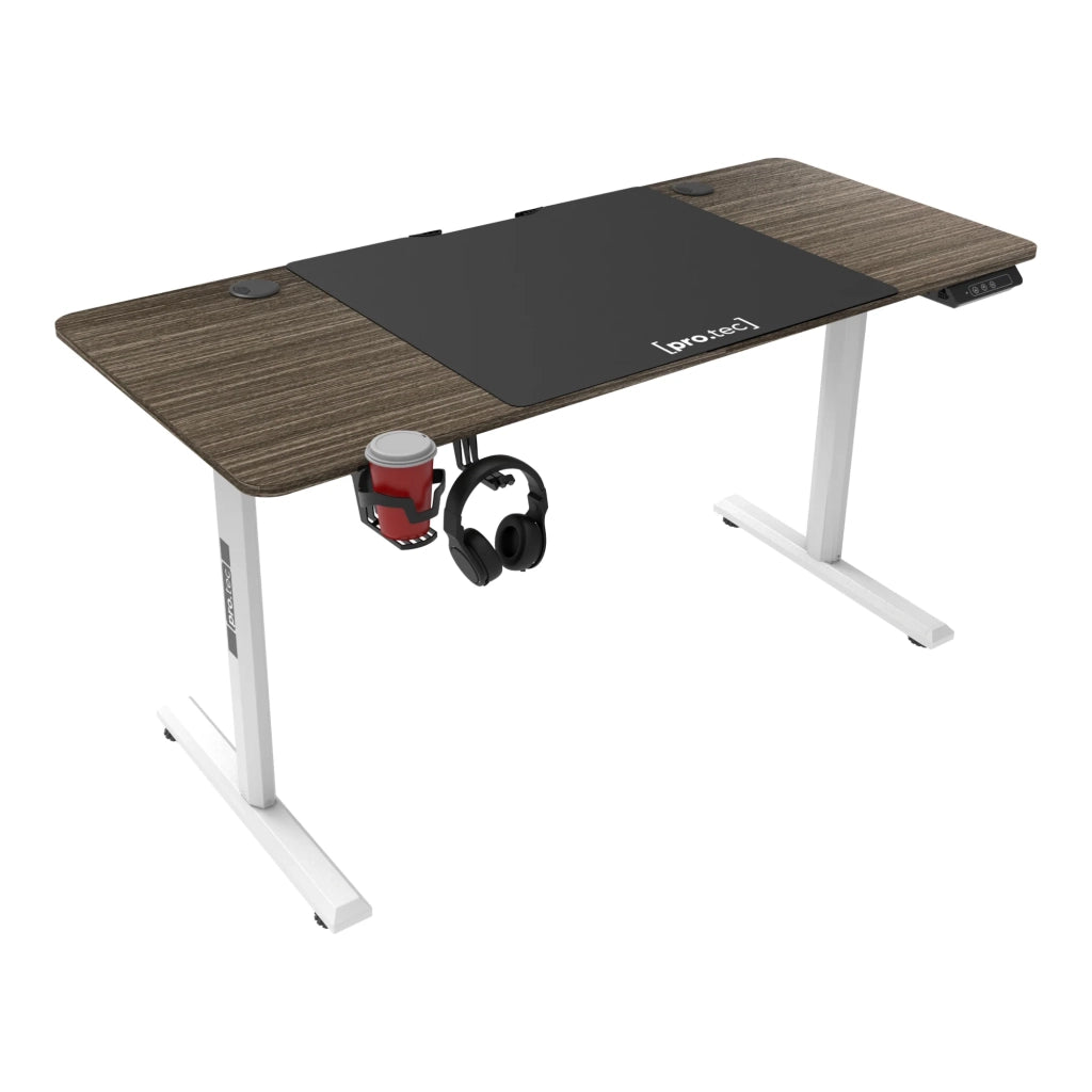 Scrivania/postazione di lavoro regolabile elettricamente in altezza 140 x 60 x 72-117 cm effetto legno scuro 03_0006652