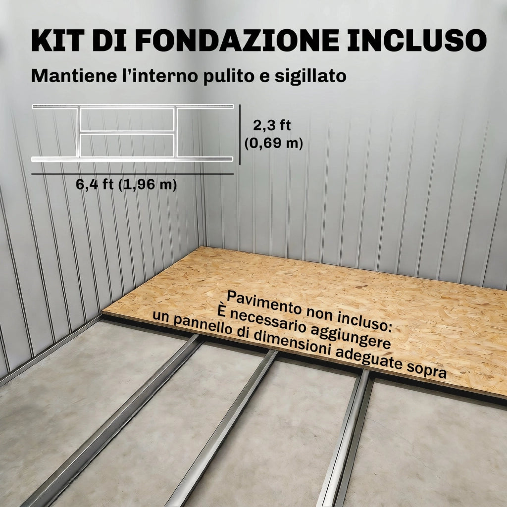 Casetta Porta Utensili in Acciaio, Capanno da Giardino con Porte Scorrevoli, 213x130x185 cm, Bianco