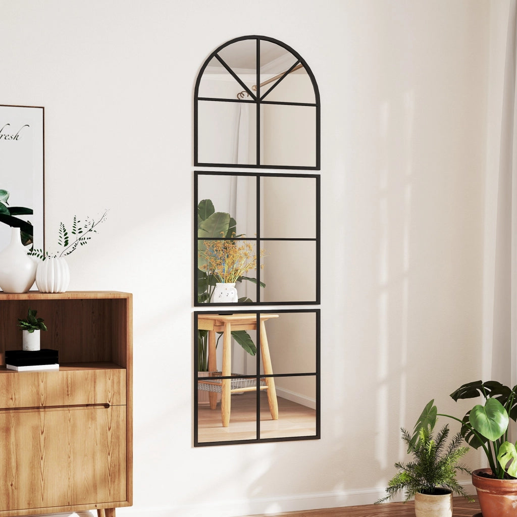 Specchio da Parete Tre Pezzi Arcuato con Cornice in Metallo ¨C Zephmum ¨C 60x2x180 cm Nero