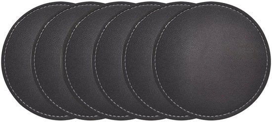 Set di sostegni in vetro da 6 pezzi 10cm, sostegni in pelle rotondi tondi sostegni da tavolo con look in pelle sostegni per scrivania protezione da spilli duratura antiscivolo lavabile per caffè birra tè tazze bevande