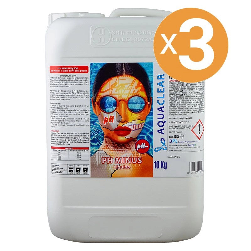 Riduttore Ph Minus Liquido Piscina, 3 Confezioni Da 10 Kg