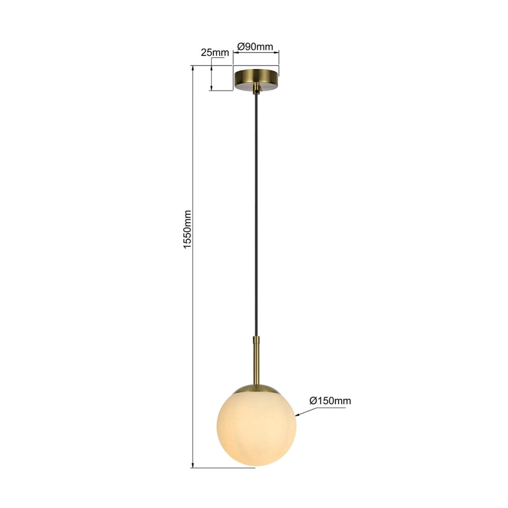 Lampada a sospensione Dorado sfera vetro bianco oro E14