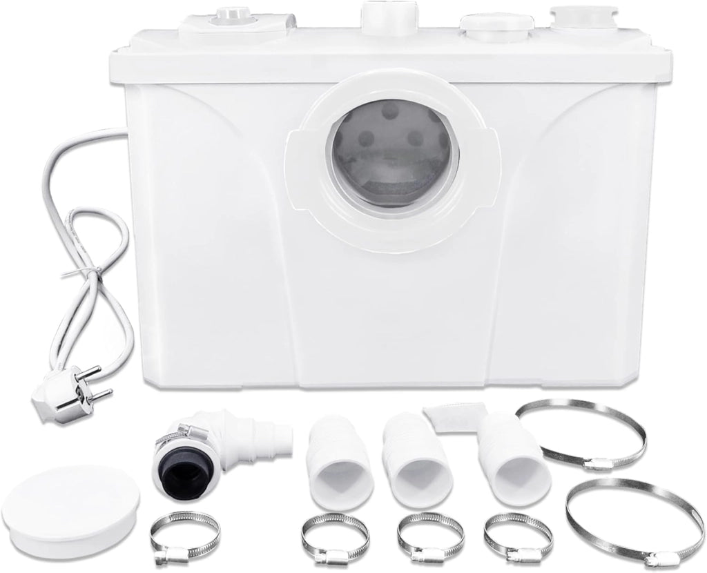 Impianto di sollevamento, 700 W, pompa sanitaria, 180 l/min, impianto di sollevamento piccolo, pompa per feci con filtro ai carboni attivi, lame in acciaio inox e 3 ingressi per WC, lavandino e