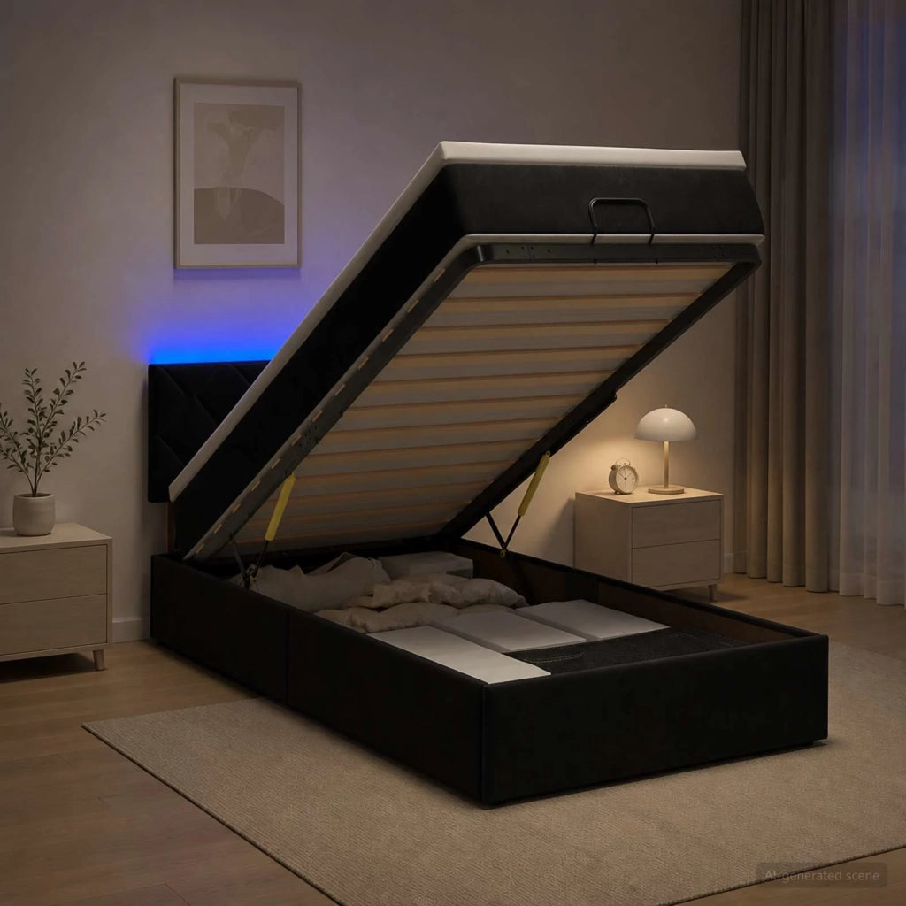 Letto Ottomano con Materasso e LED Nero 80 x 200 cm Velluto 3457175