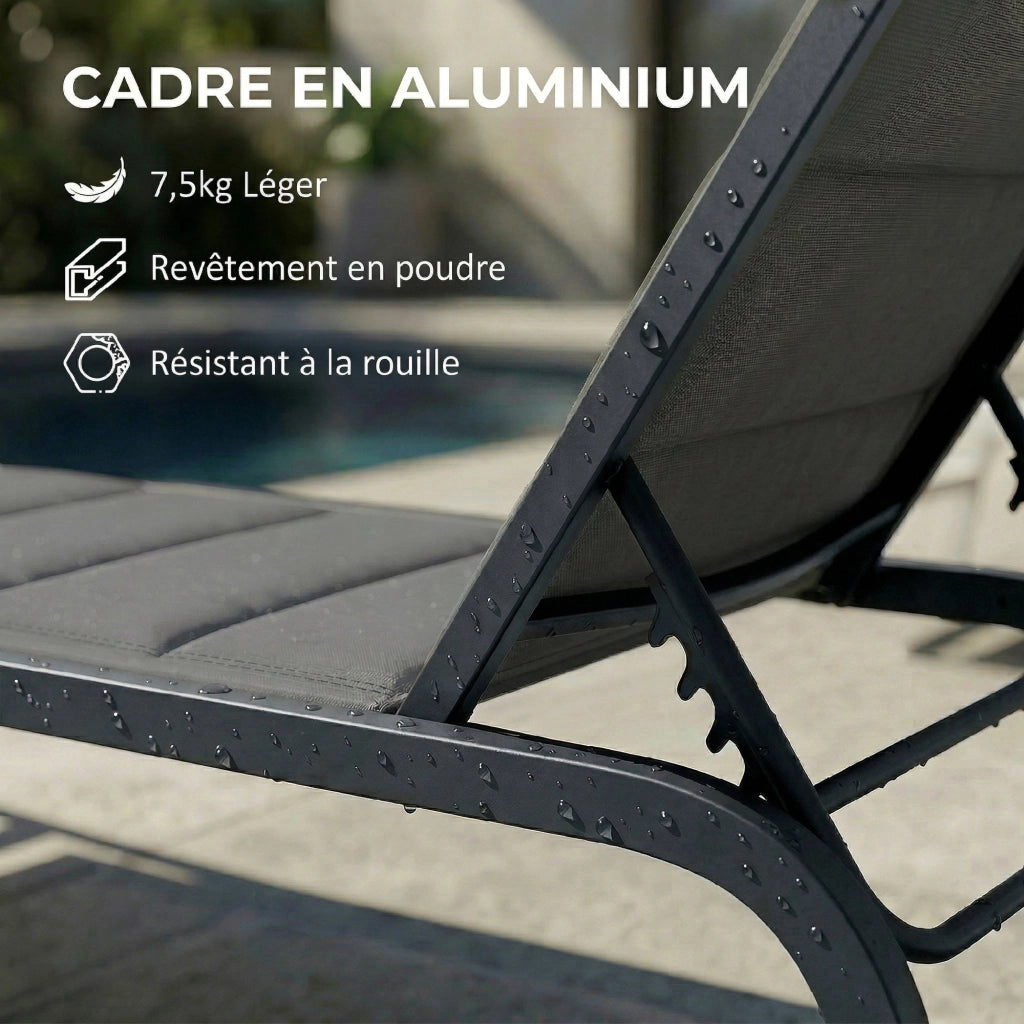 Lettino Pieghevole con Schienale Regolabile ¨C zephmum ¨C Grigio Scuro 62x165x94cm