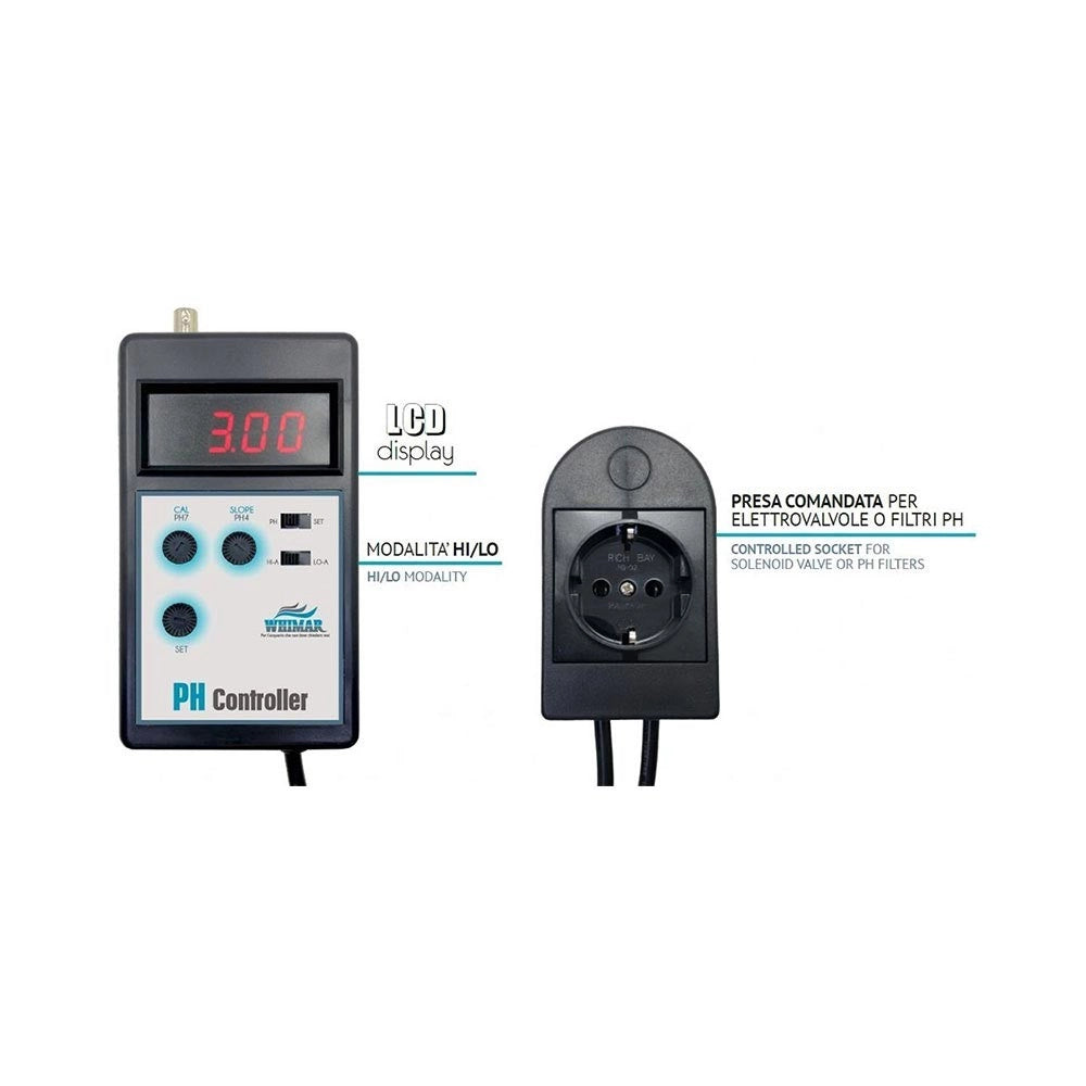 Whimar pH Controller PHC-1A con Elettrodo - Controllore elettronico di pH con modalità HI/LO