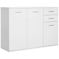 Credenza Soggiorno con 3 Armadietti e 2 Cassetti, Madia Soggiorno Moderna Salvaspazio con Ripiano Regolabile in Legno, 106x35x76 cm, Bianco