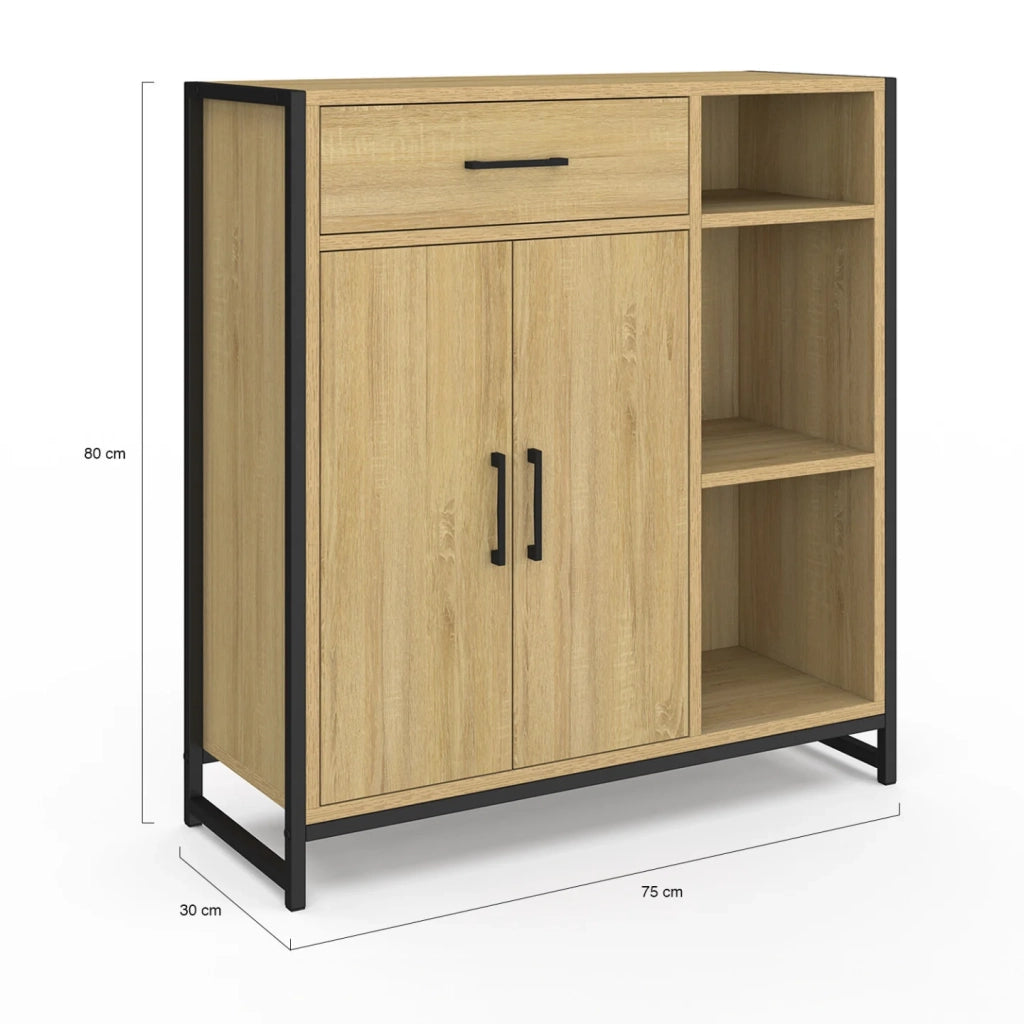 IDMarket - DETROIT mobile bagno 1 cassetto 2 ante armadio e ripiani design industriale