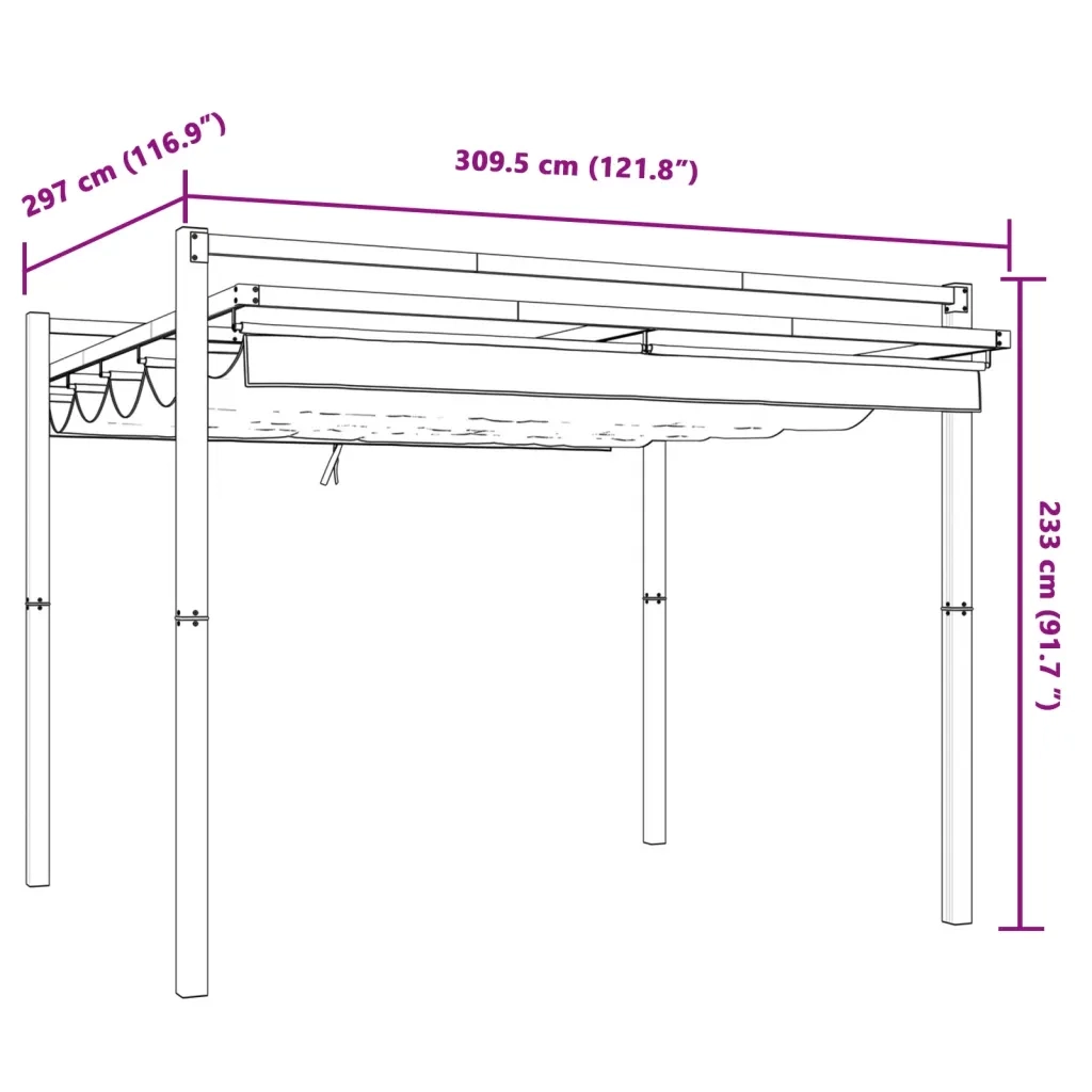 vidaXL Gazebo da Giardino con Tetto Retrattile Crema 3x3m in Alluminio