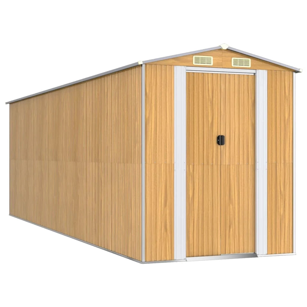 Casetta da giardino cabina ripostiglio capanno da esterno capanno per attrezzi robusta colore chiaro 192 x 606 x 223 cm acciaio zincato marrone 02_0022307
