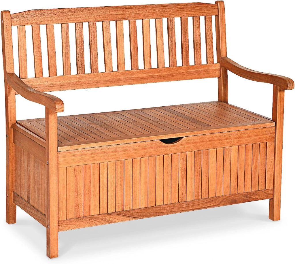 GIANTEX Panchina per 2 Persone in Legno di Acacia, Poltrona a Doghe per Esterni con Braccioli, Schienale, Struttura Robusta, Comoda Sedia per Patio, Cortile, Giardino (Modello 5)