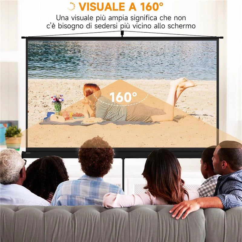 TELO PROIETTORE PIEGHEVOLE DA 100" FORMATO 16:9 CON TREPPIEDE REGOLABILE, 235.8X8X136 CM, NERO