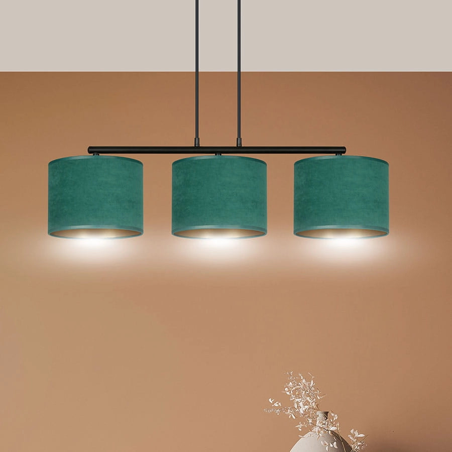 Lampadario Emibig Hilde 3xE27 verde oro nero tessuto