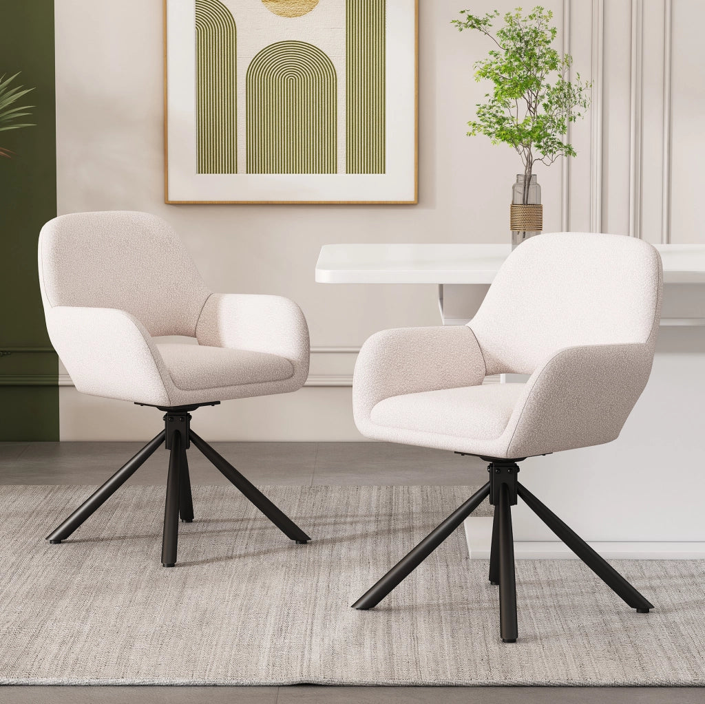 Set di 6 sedie girevoli con braccioli in Sherpa bianco