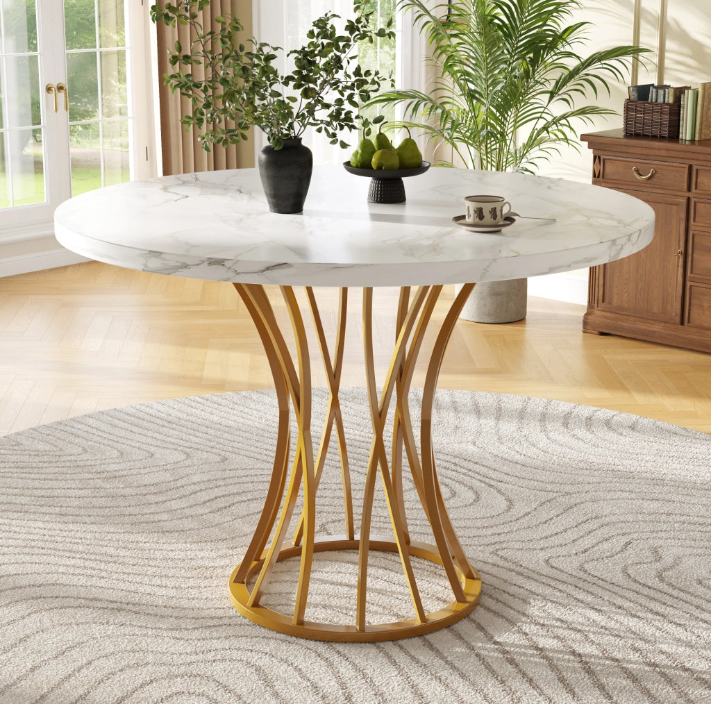 Tavolo da pranzo rotondo 80 x 80 x 76 cm in MDF e metallo; colore oro