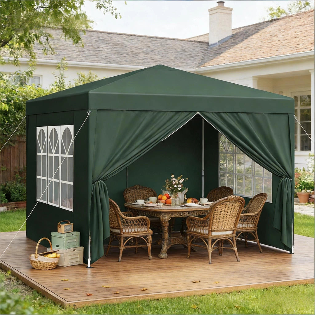 Gazebo Da Giardino 3x3 M In Ferro E Tessuto Oxford Verde Con Tetto Impermeabile Pieghevole