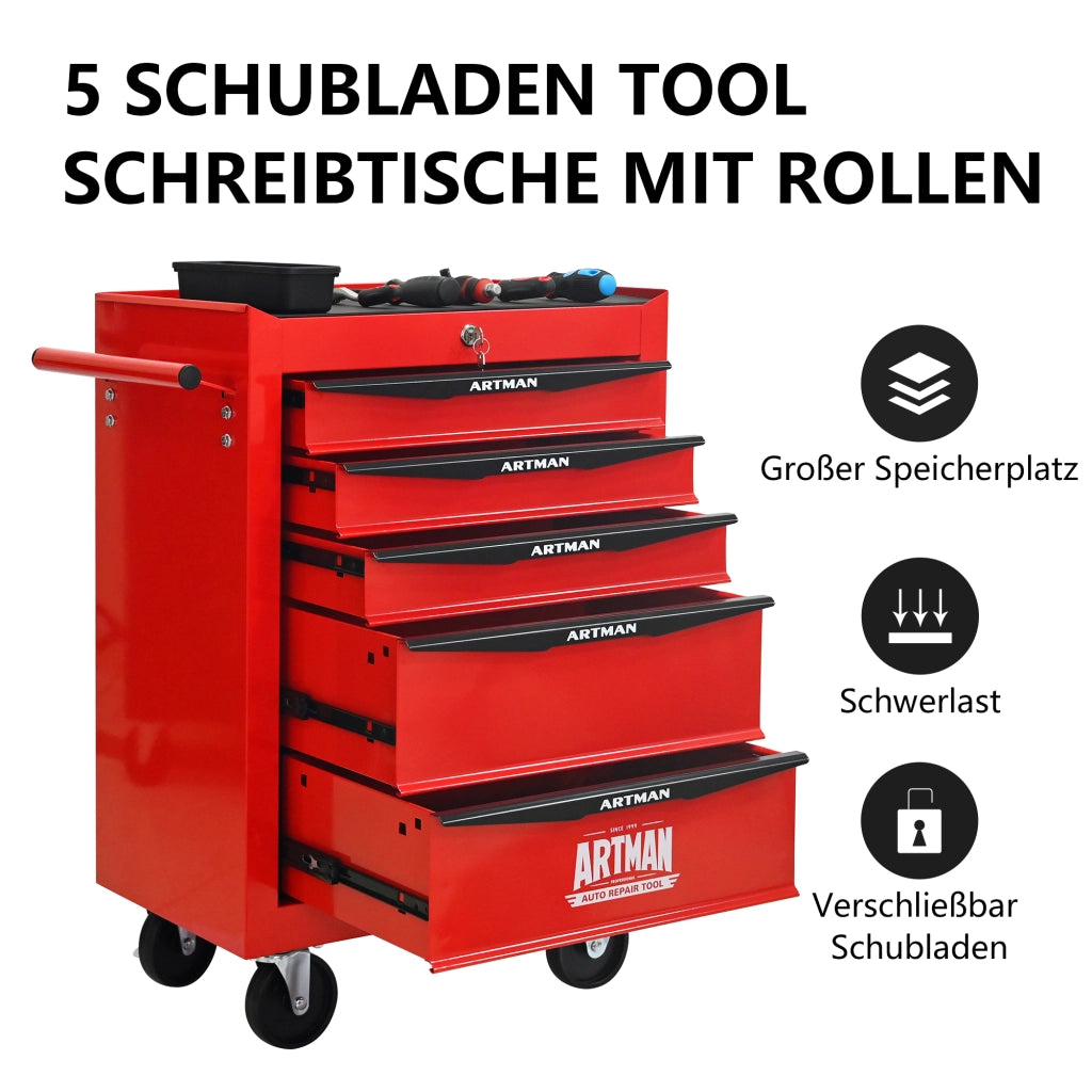 CARRELLO PORTA ATTREZZI 5 CASSETTI 60 x 33 x 77,5 cm Rosso e Nero