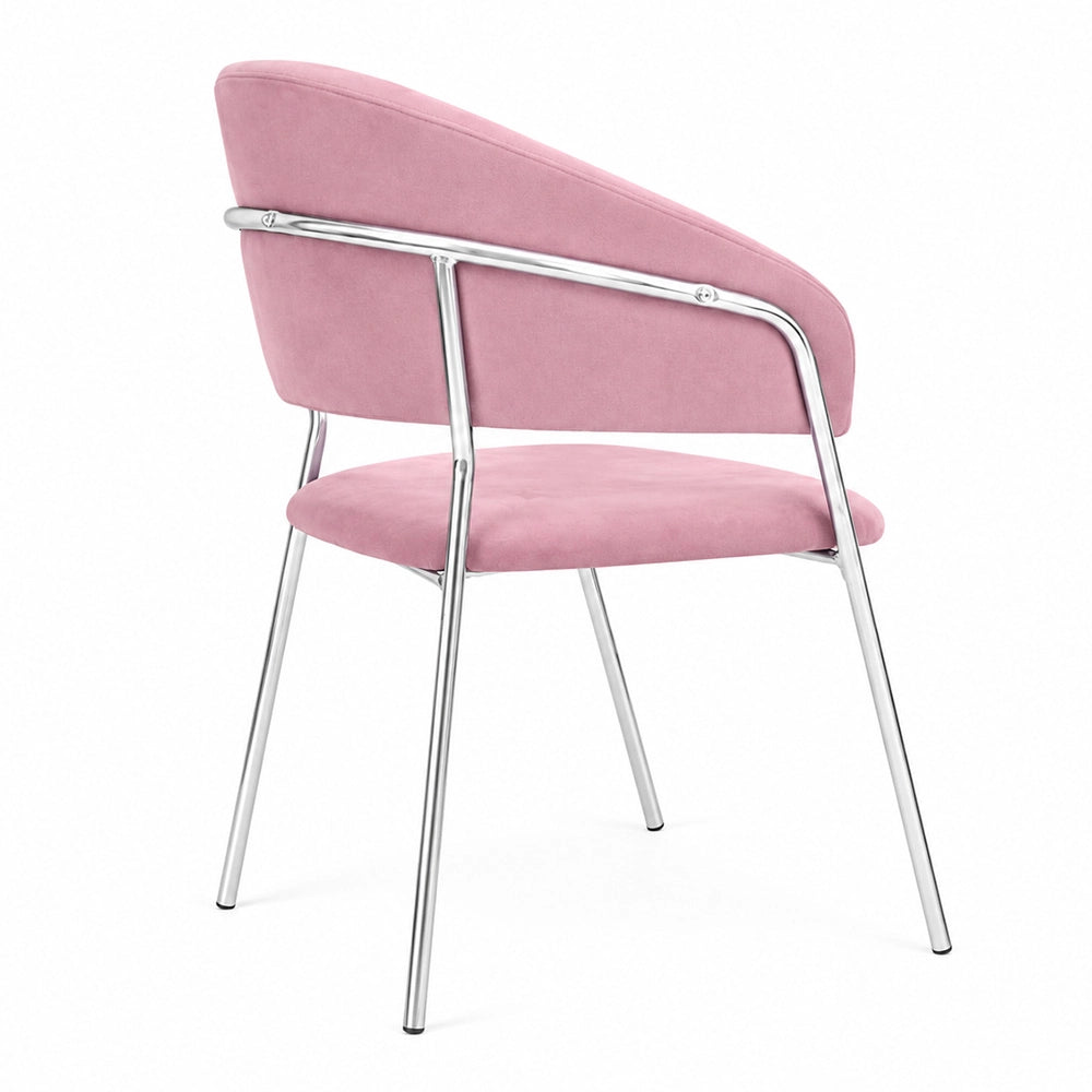 Sedie da pranzo set da 2 Aurelia in velluto rosa con gambe in ferro cromato