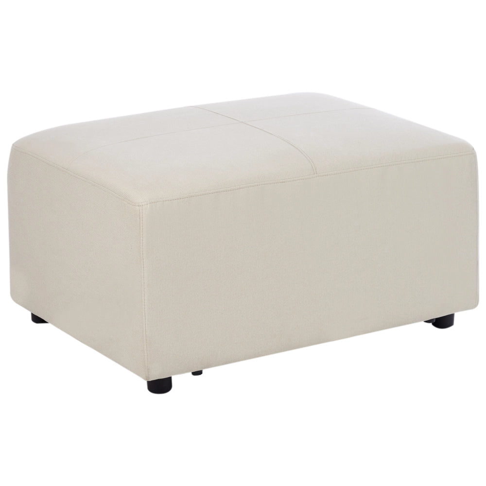 Divano stile moderno ad angolo con pouf in tessuto beige chiaro lato sinistro