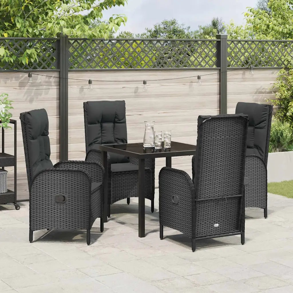 Set da Pranzo per Giardino con cuscino 5 pcs Nero polyrattan