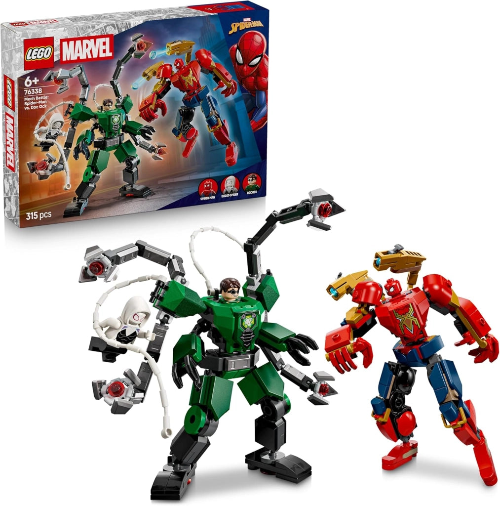 LEGO | Marvel Battaglia Mech: Spider-Man vs. Doc Ock - Giocattolo dei Supereroi con 2 Action Figure, 3 Minifigure, Shoot