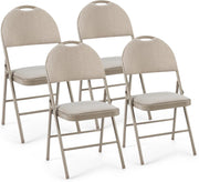 Set di 4 Sedie Pieghevoli, Sedie da Pranzo con Seduta Imbottita e Schienale Rivestito in Tessuto, con Gambe in Metallo, Sedia Portatile per Soggioro, Ufficio, Portata 120 kg (Beige)