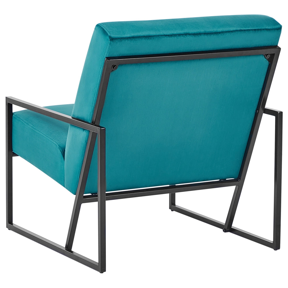 Poltrona in velluto turchese 83L x 69L x 83H Schienale Bracciolo Struttura in metallo nero Soggiorno moderno glam