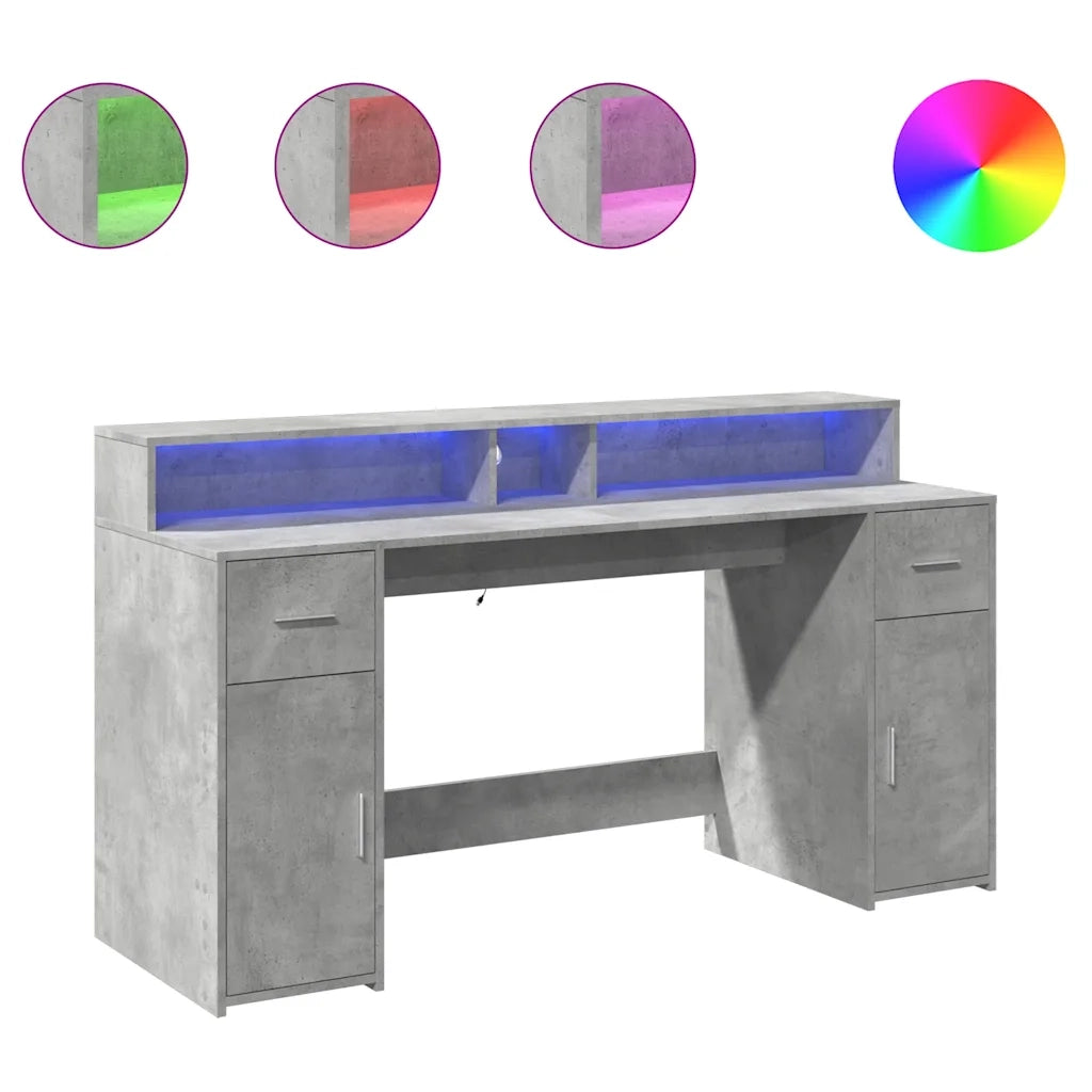 Scrivania con Luci LED Grigio Cemento 160x55x91 cm Multistrato 3309432