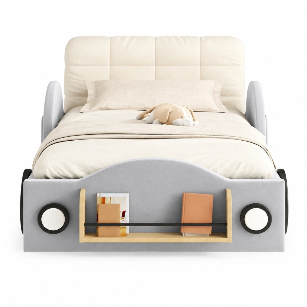 Letto imbottito 90x200 cm con vano idraulico in MDF e flanella grigia