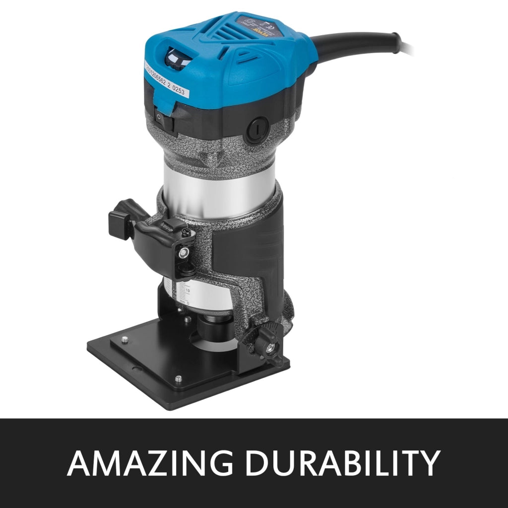 Fresatrice Rifilatore Elettrico per Legno 710W 10000-30000 Giri/min Multifunzione Compatto con 3 Basi per Fai da Te