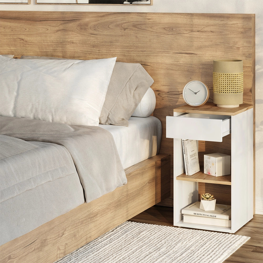 Vicco Comodino camera da letto Rovere bianco/dorato 35 x 65 cm con 1 cassetto