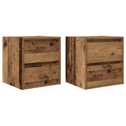 Set di 2 Comodini | Armadio da Notte | Mobiletto da notte a Muro Legno Antico 38x34x40 cm