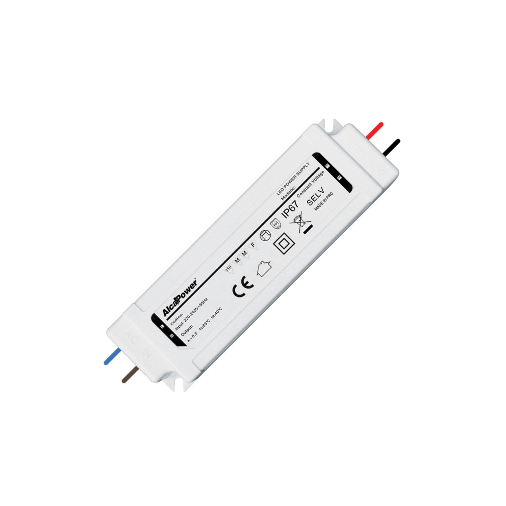 Alcapower Alimentatore Switching 24V 24W 1A Waterproof IP67 per Illuminotecnica LED, Protezioni Integrate per installazioni esterne ed interne