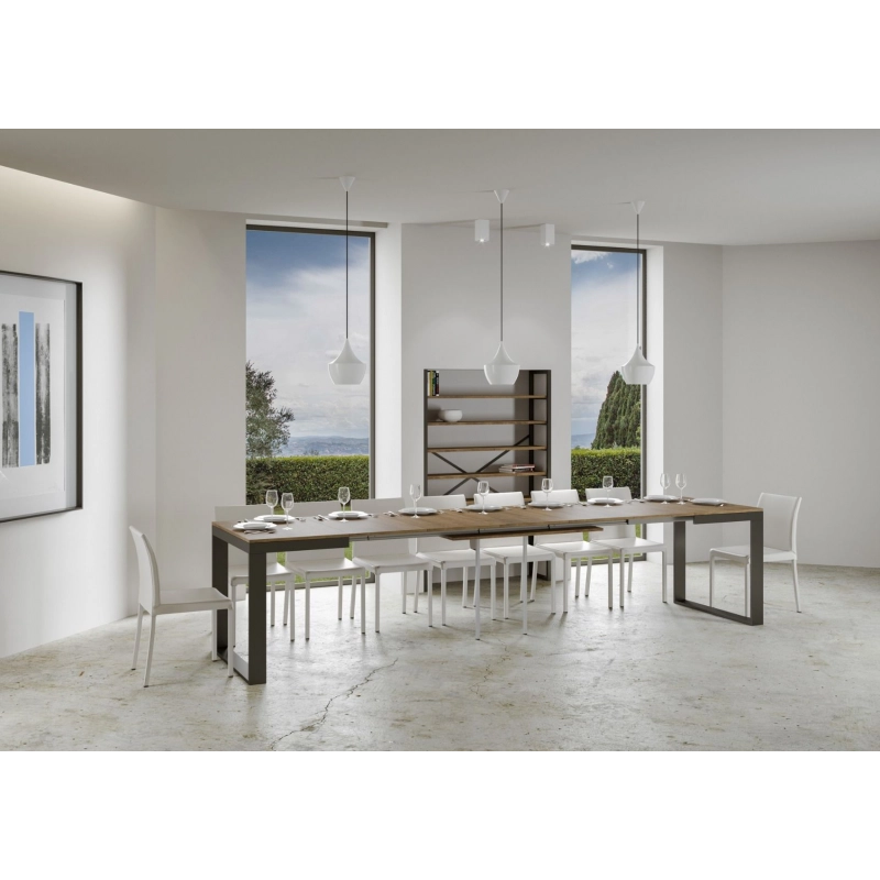 Tavolo allungabile 90x120/380 cm Tecno Evolution telaio Antracite - Noce