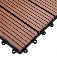Set 11 Piastrelle per Esterni ad Incastro Antiscivolo in HDPE Riciclato, 30x30x2.2 cm, Marrone