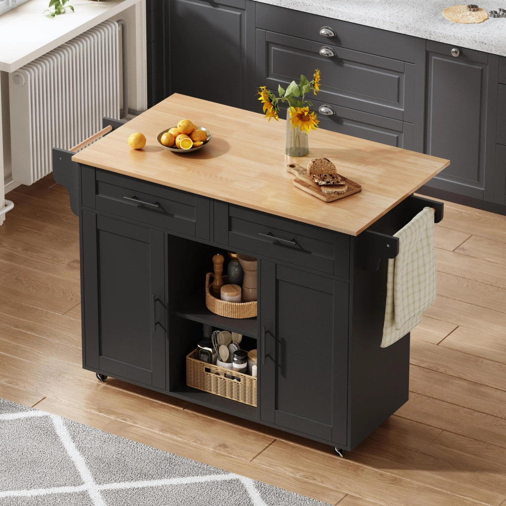 Isola Cucina Multifunzionale con Piano Pieghevole ¨C MINIMAL ¨C 145x45x94,5 cm, Ripiani, Rotelle