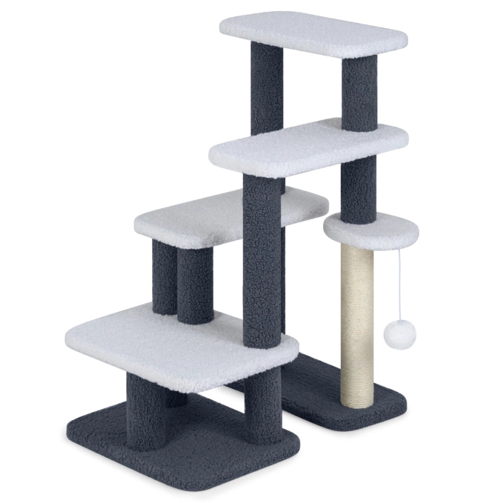 Scale per gatti torre 2-in-1 con gradini e tiragraffi in sisal, Scale torre a 4 gradini per gattini per letto alto-Alberi Tiragraffi