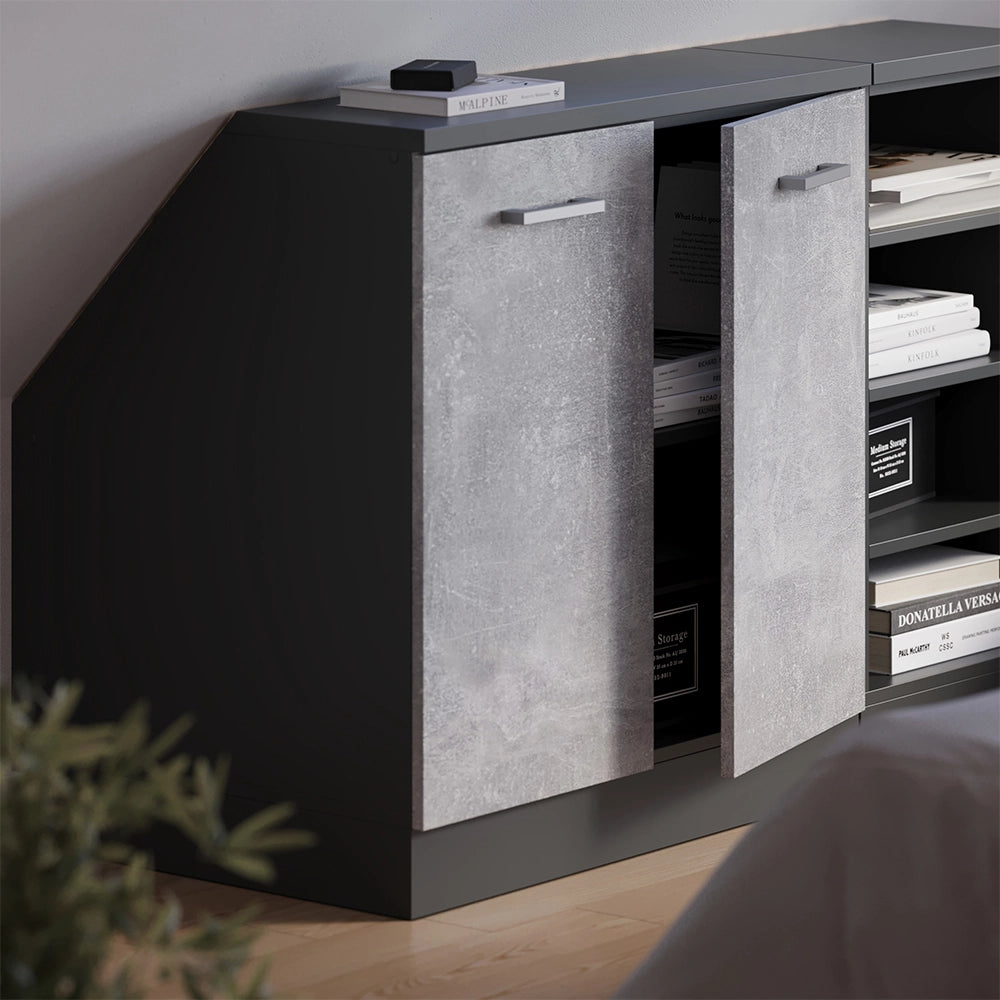 Mobile cucina sottotetto R-Line Calcestruzzo/Antracite 80 cm con 2 porte, carcassa 60 cm profondità Vicco