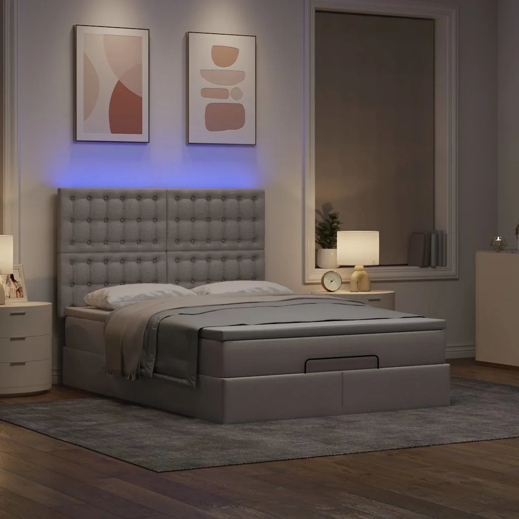 Struttura Letto Pouf con Materasso Tortora 140x190 cm Tessuto 3314173